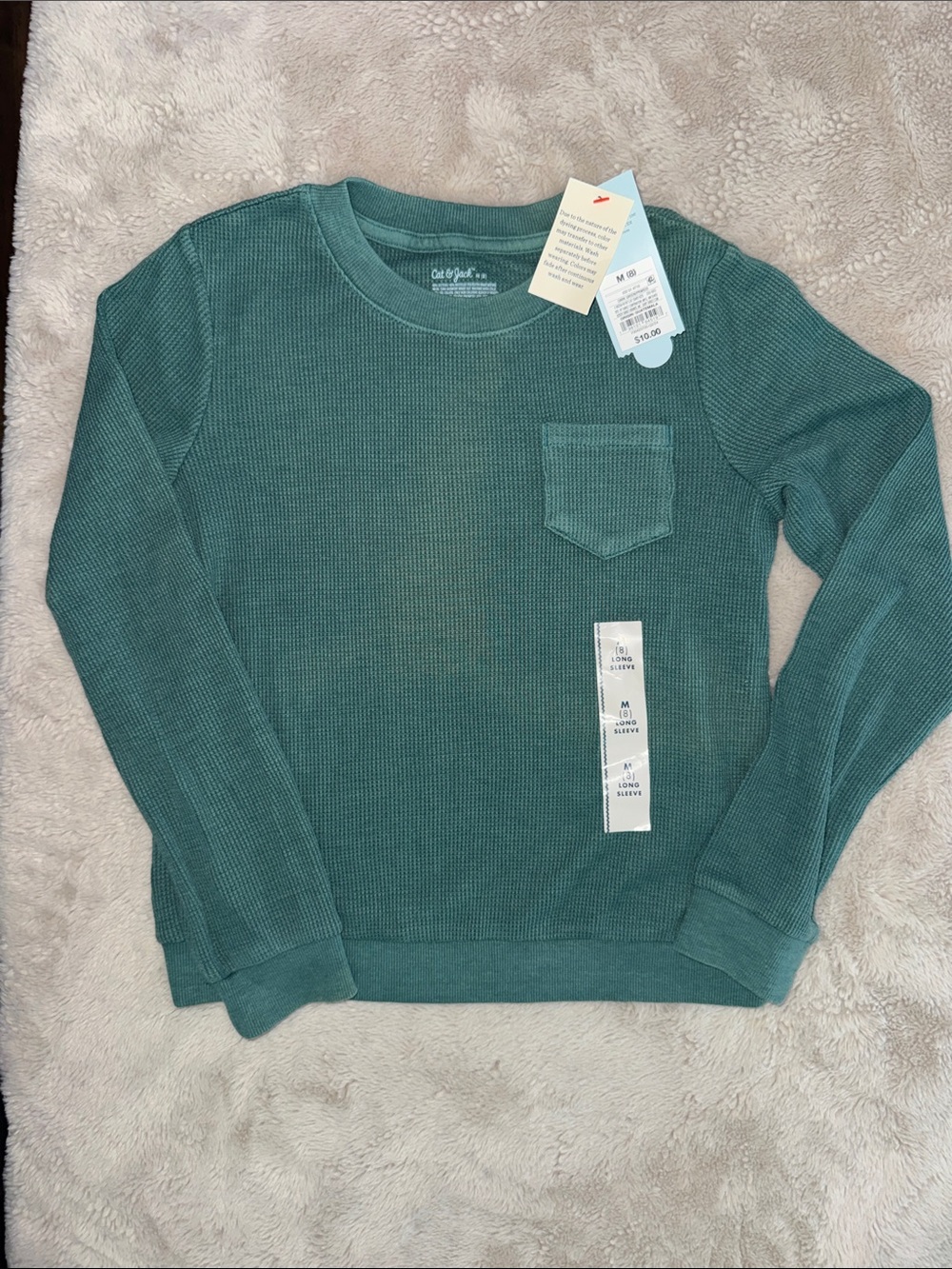 Cat & Jack Long-Sleeve Waffle Knit Pocket Tee - Teal Green